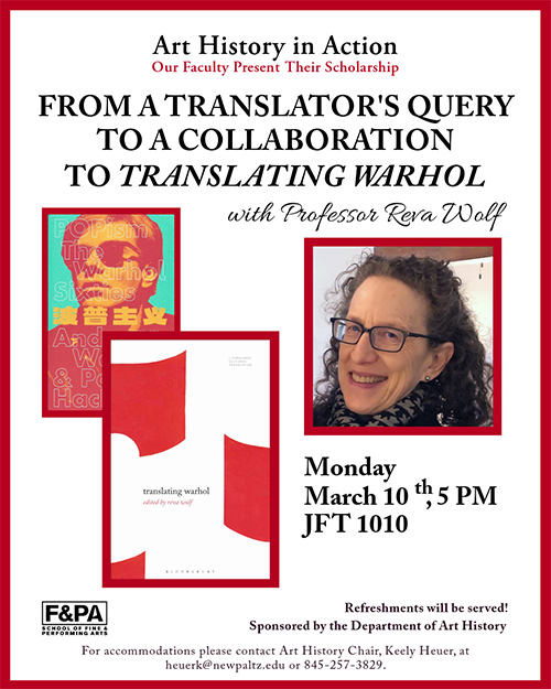 Flyer for a talk by Professor Reva Wolf in the Art History in Action series